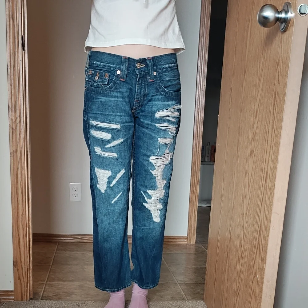 Tru Religion 💙 Distressed Women's Blue Jeans 16'' - Picture 2 of 10